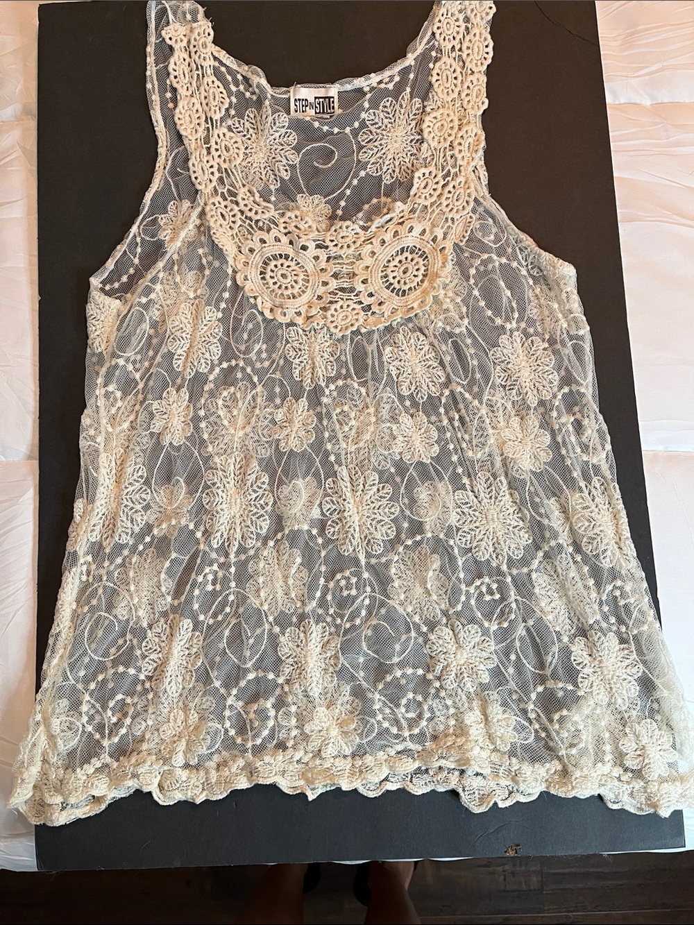 Step n Style Women's Cream Crochet Lace Tank Top